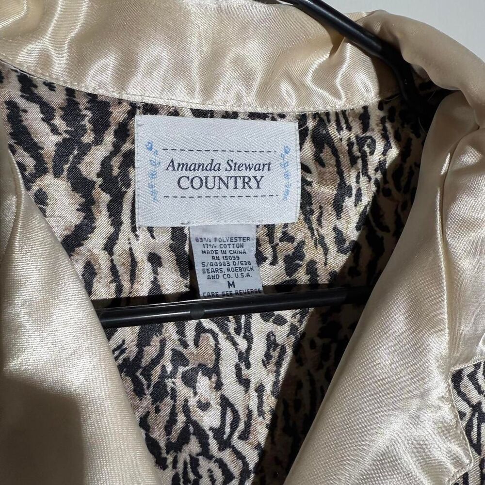 Amanda Stewart Country VTG Americana Sears Leopard print silk pajama top - Picture 3 of 8